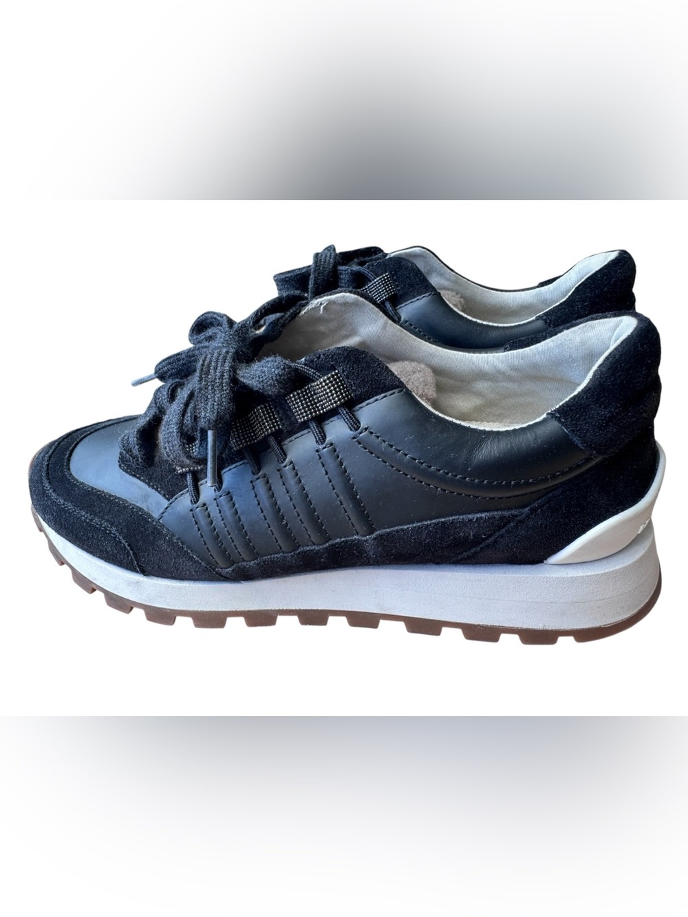 Brunello Cucinelli Black Suede Leather Platform Sneakers
